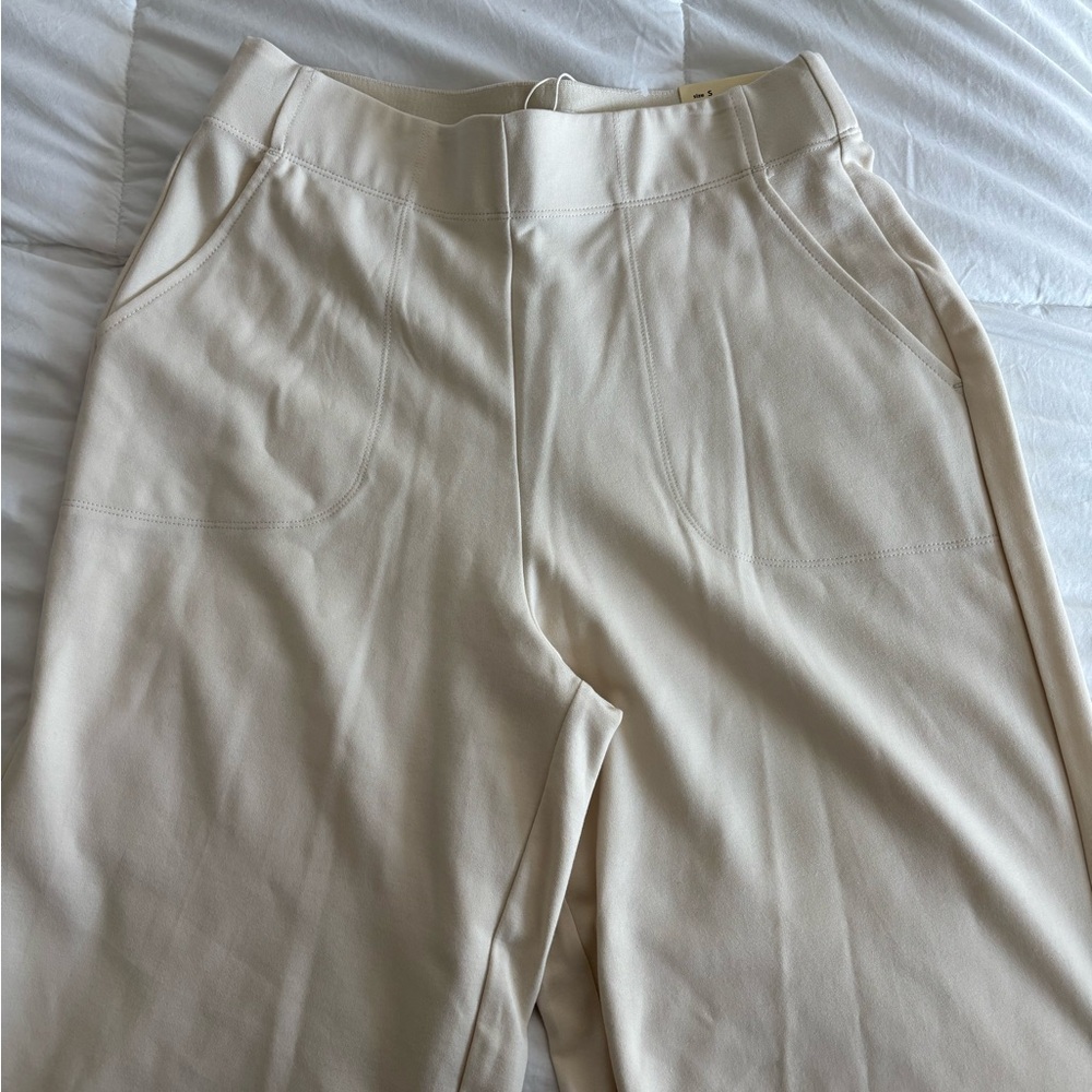 Cream High-Waisted Trousers & Knit Top Set